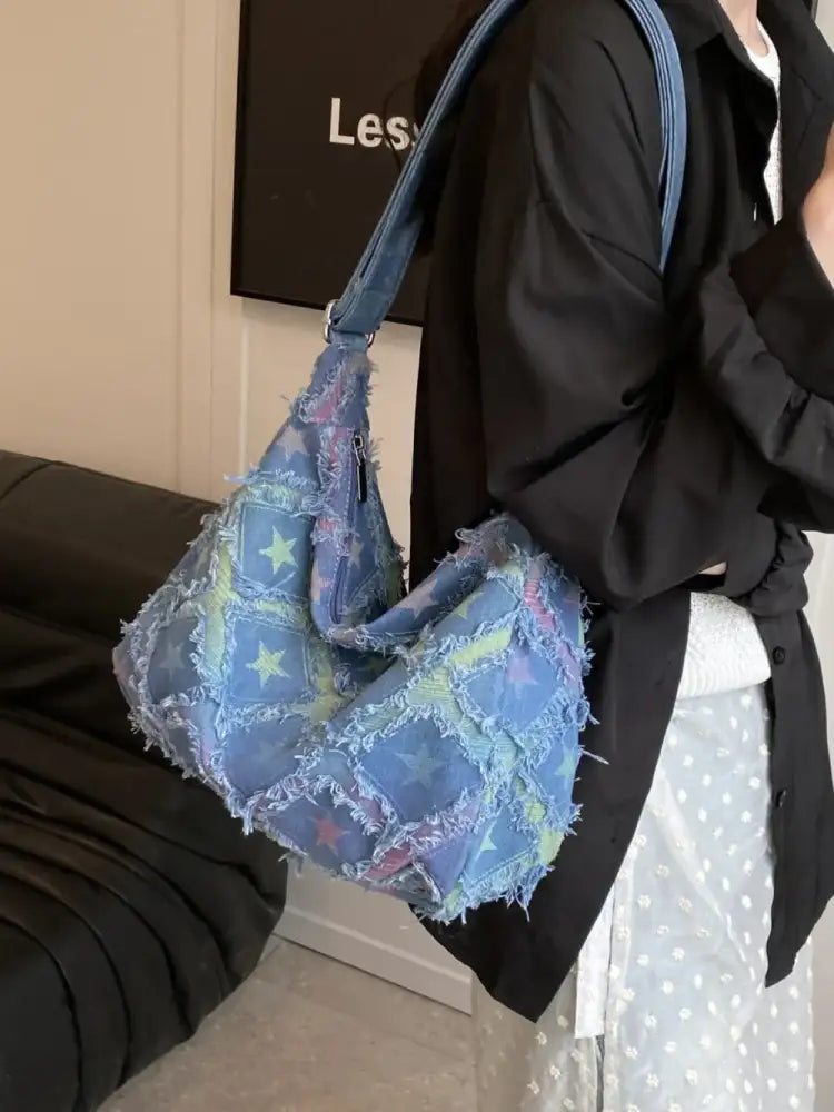 Raw Hem Denim Shoulder Bag