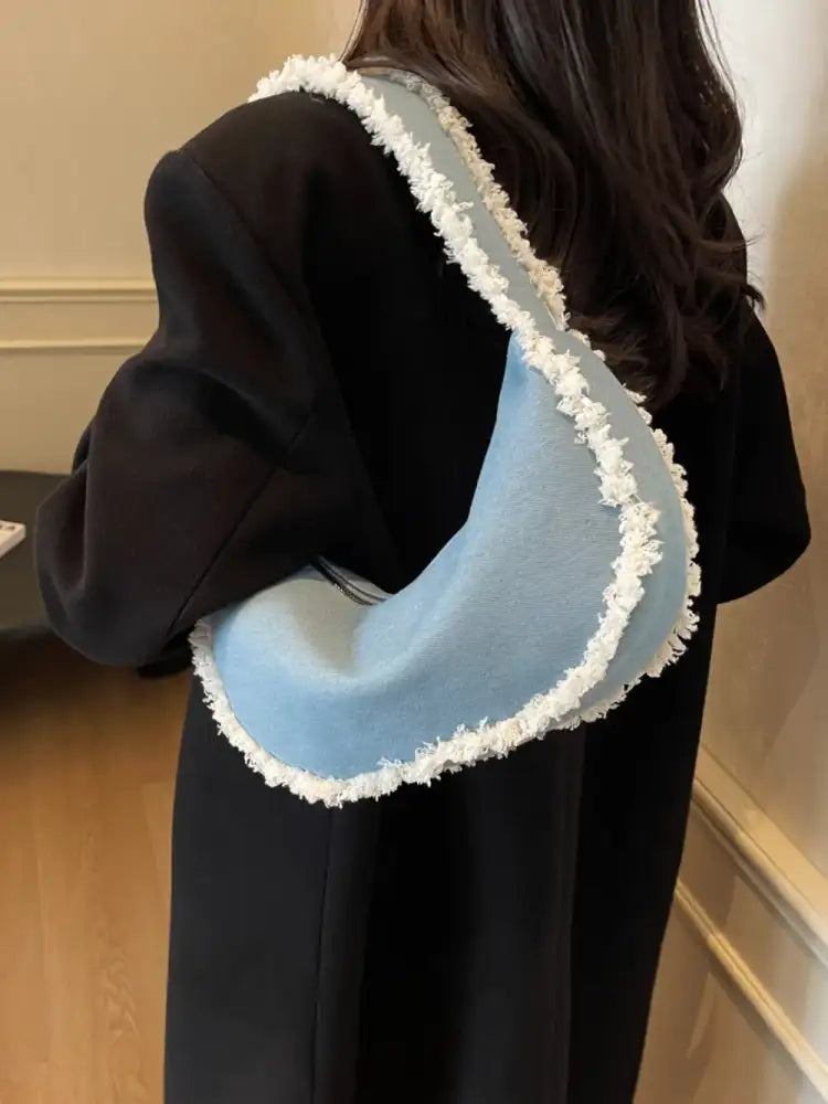 Raw Hem Denim Shoulder Bag