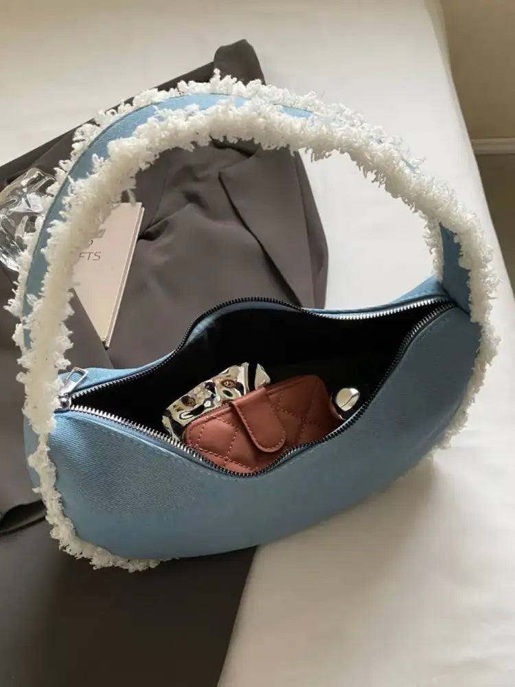 Raw Hem Denim Shoulder Bag