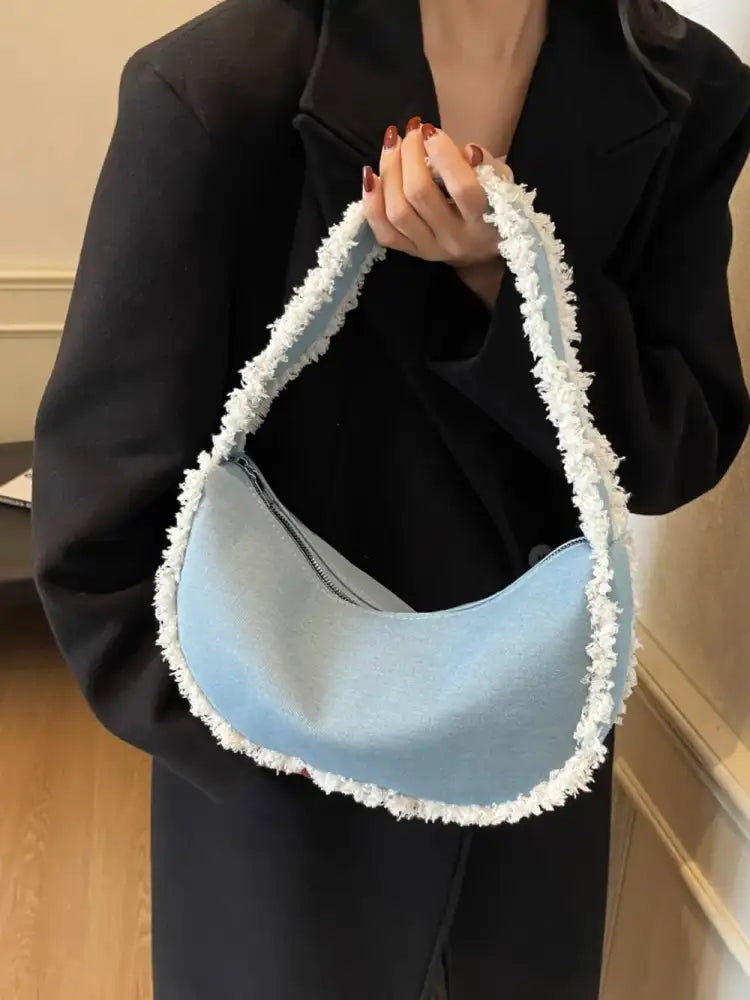 Raw Hem Denim Shoulder Bag