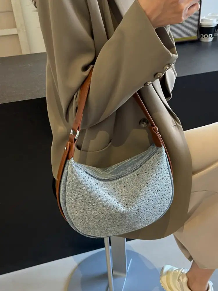 Rhinestone Denim Shoulder Bag