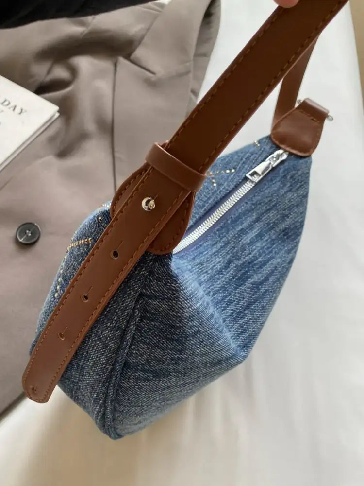 Rhinestone Denim Shoulder Bag