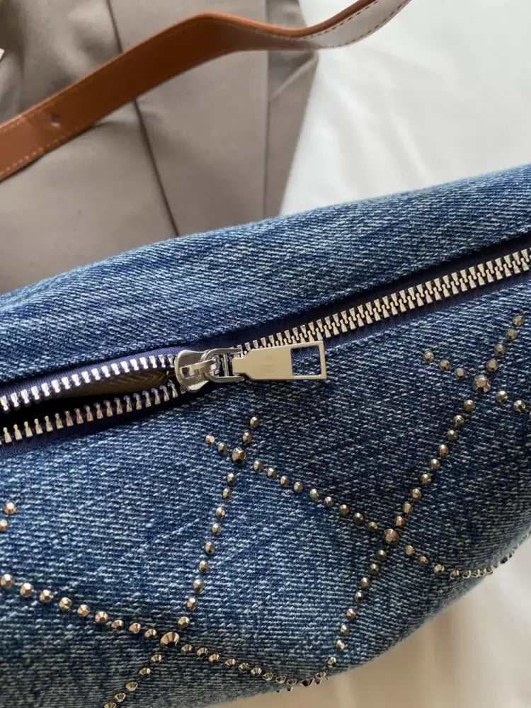 Rhinestone Denim Shoulder Bag