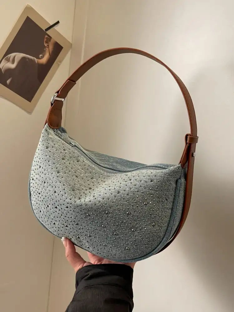 Rhinestone Denim Shoulder Bag