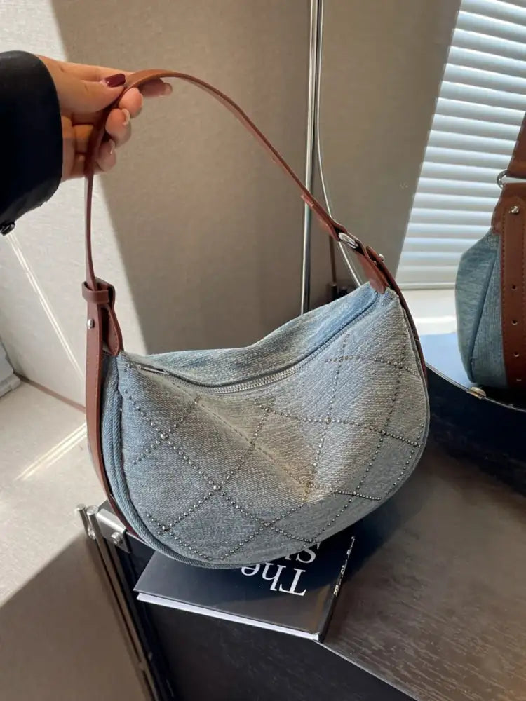 Rhinestone Denim Shoulder Bag