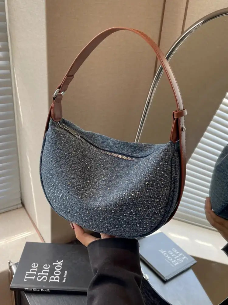Rhinestone Denim Shoulder Bag