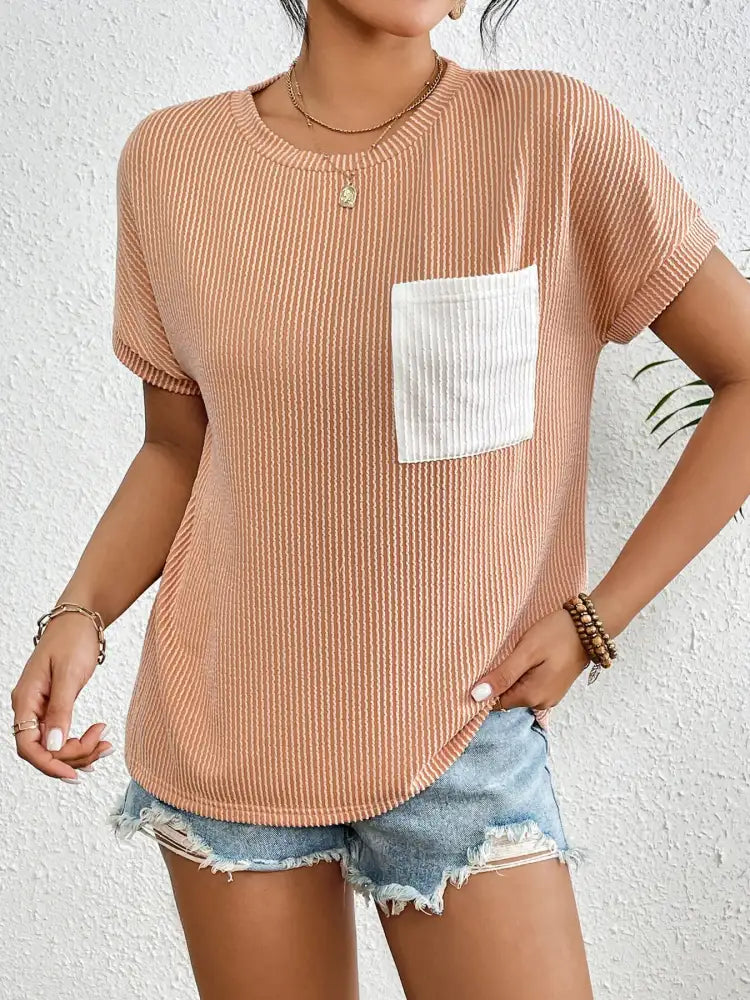 Ribbed Contrast Pocket T-Shirt