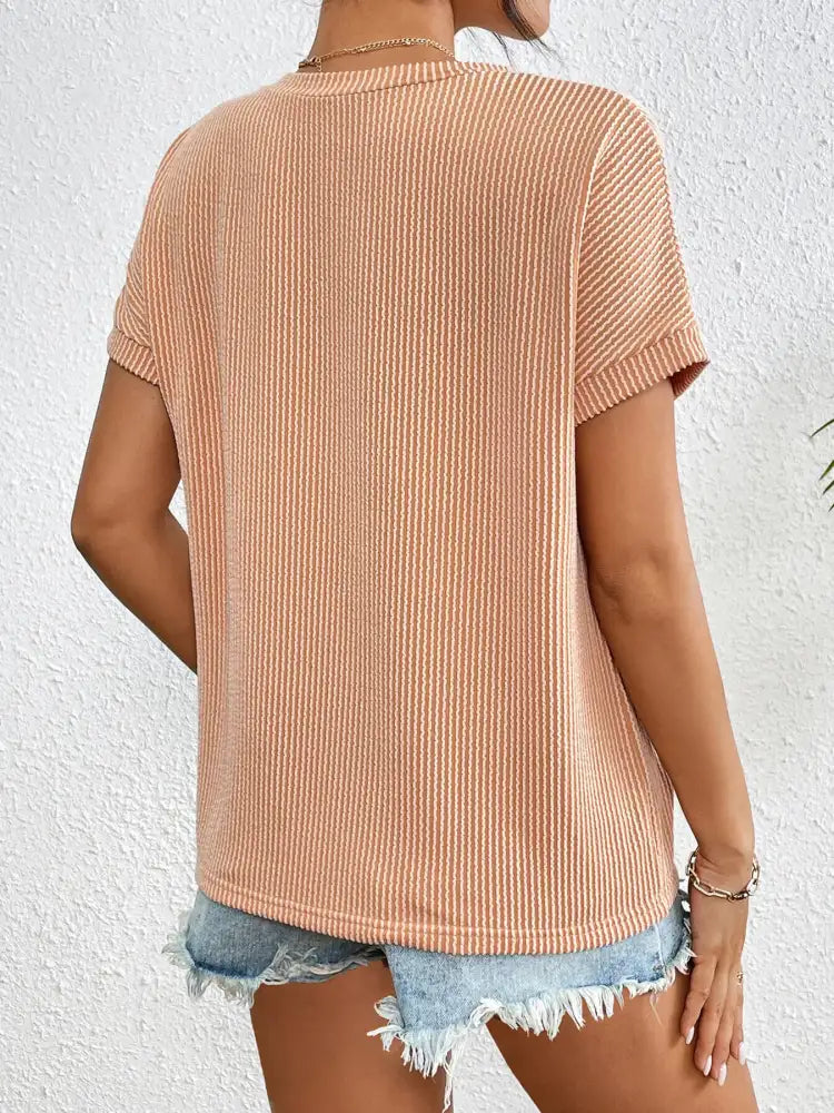 Ribbed Contrast Pocket T-Shirt