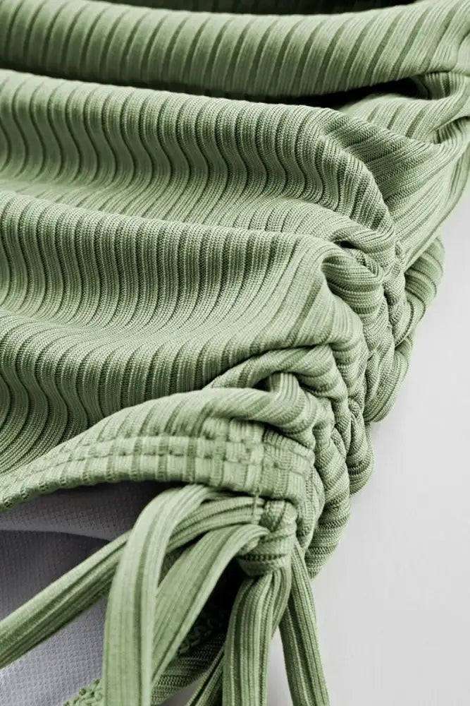 Ribbed Drawstring Sides Cutout One Piece Swimsuit