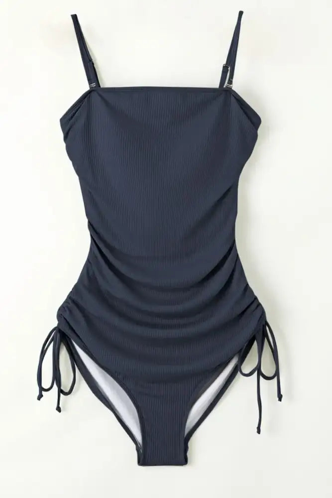 Ribbed Drawstring Sides Cutout One Piece Swimsuit