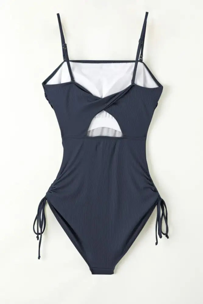 Ribbed Drawstring Sides Cutout One Piece Swimsuit