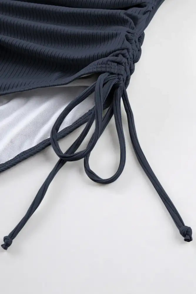 Ribbed Drawstring Sides Cutout One Piece Swimsuit