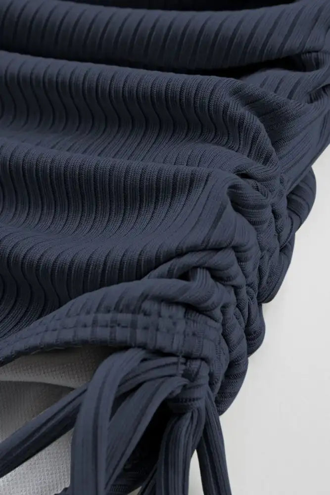 Ribbed Drawstring Sides Cutout One Piece Swimsuit