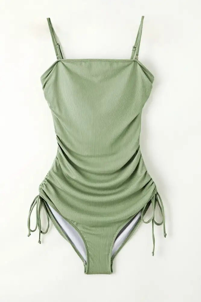 Ribbed Drawstring Sides Cutout One Piece Swimsuit