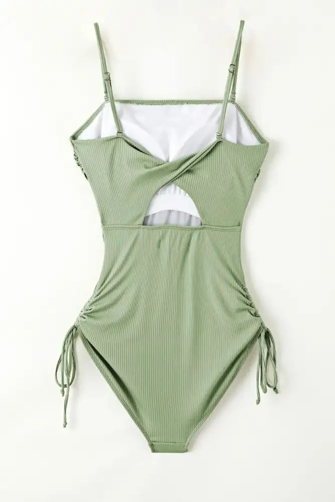 Ribbed Drawstring Sides Cutout One Piece Swimsuit