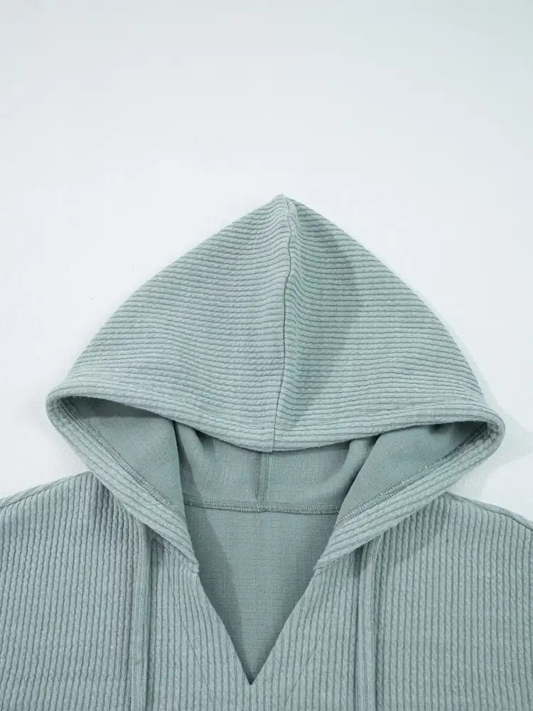 Ribbed Drop Shoulder Knit Hoodie