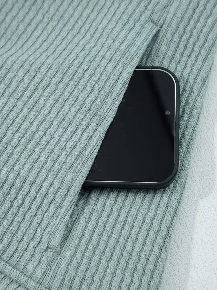 Ribbed Drop Shoulder Knit Hoodie