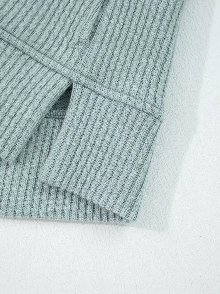 Ribbed Drop Shoulder Knit Hoodie