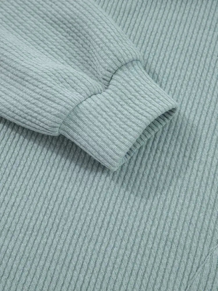 Ribbed Drop Shoulder Knit Hoodie