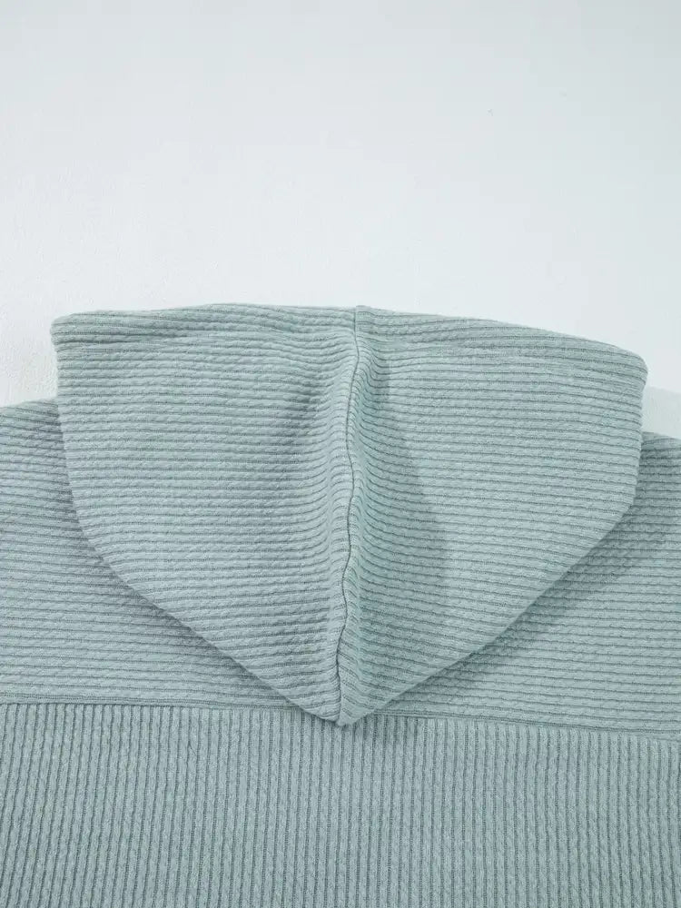 Ribbed Drop Shoulder Knit Hoodie