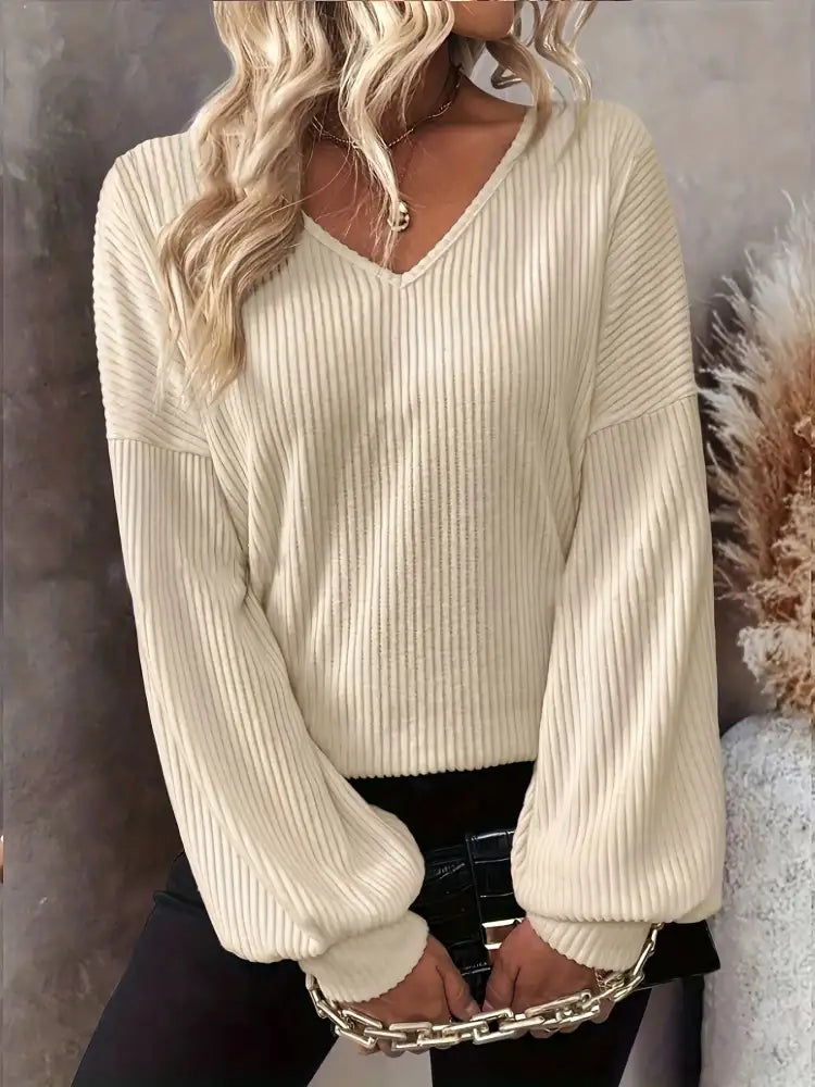 Ribbed Knit Back Bow Tie Blouse