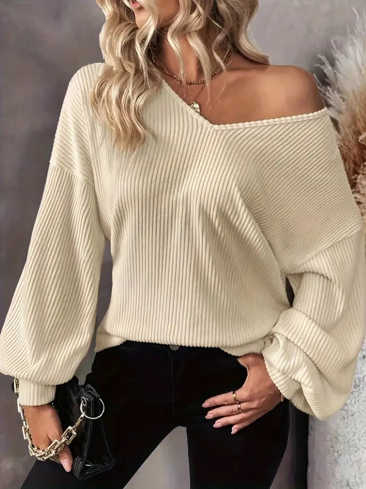 Ribbed Knit Back Bow Tie Blouse