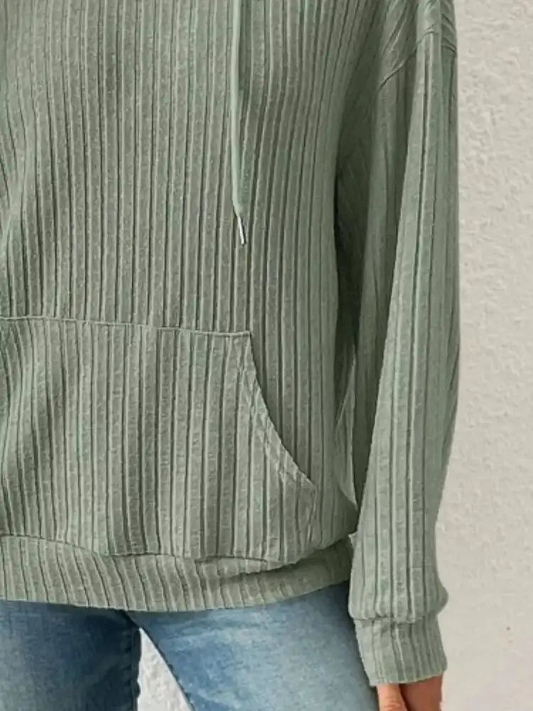 Ribbed Knit Long Sleeve Drawstring Hoodie