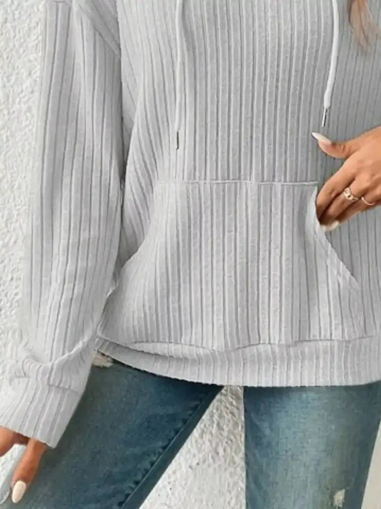 Ribbed Knit Long Sleeve Drawstring Hoodie
