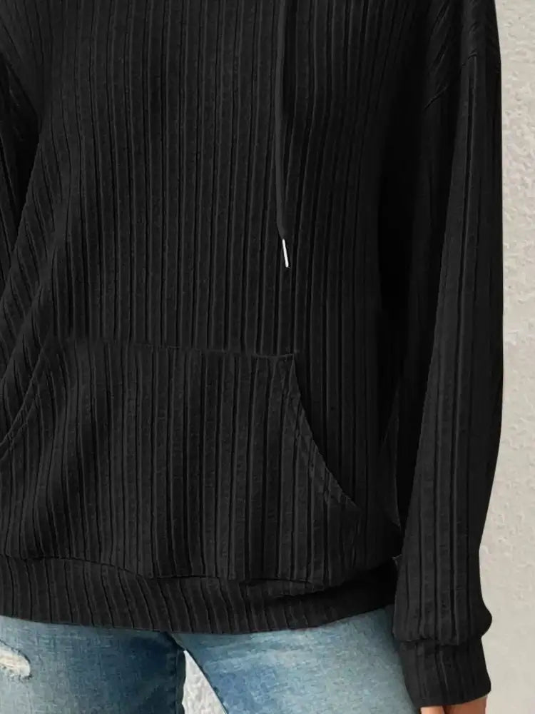 Ribbed Knit Long Sleeve Drawstring Hoodie