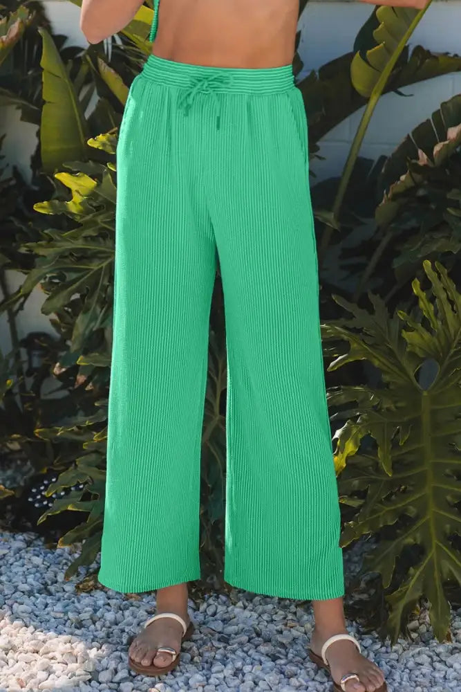 Ribbed Knit Round Neck Top and Pants Casual Set