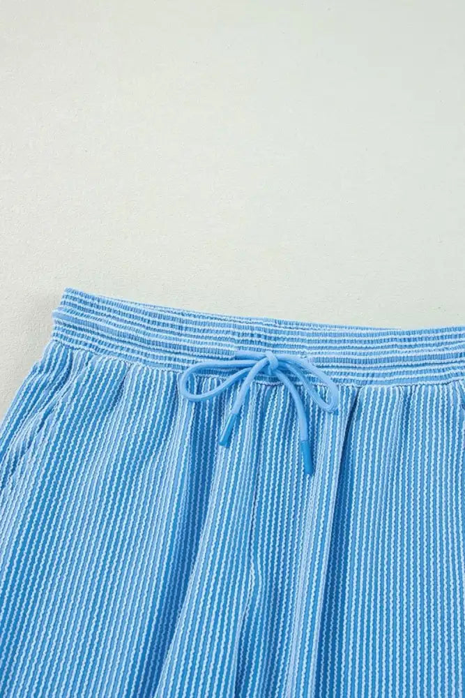 Ribbed Knit Round Neck Top and Pants Casual Set