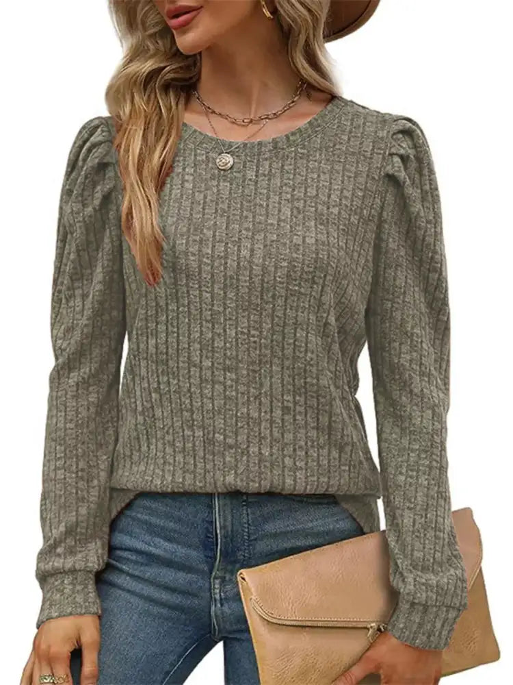 Ribbed Knit Top with Puff Sleeves