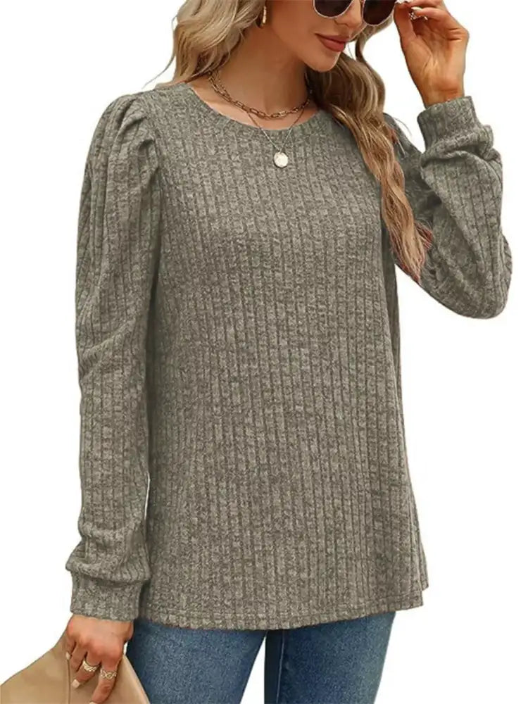 Ribbed Knit Top with Puff Sleeves