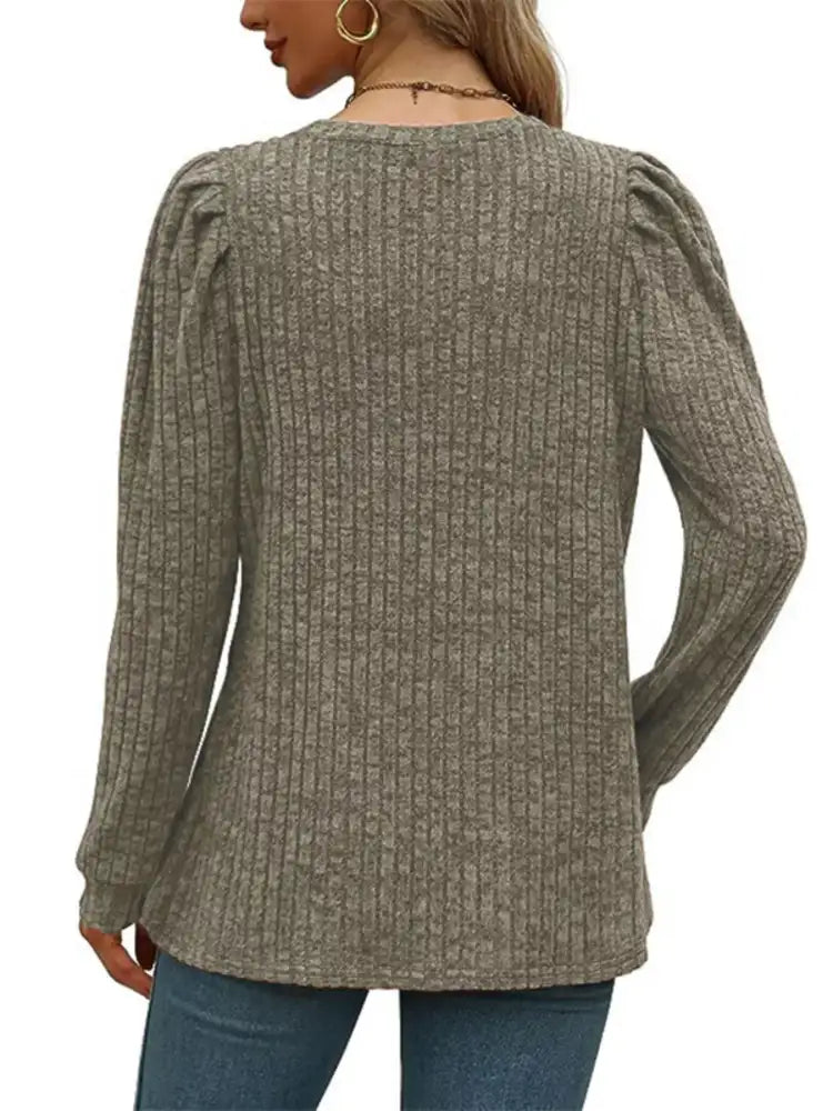 Ribbed Knit Top with Puff Sleeves