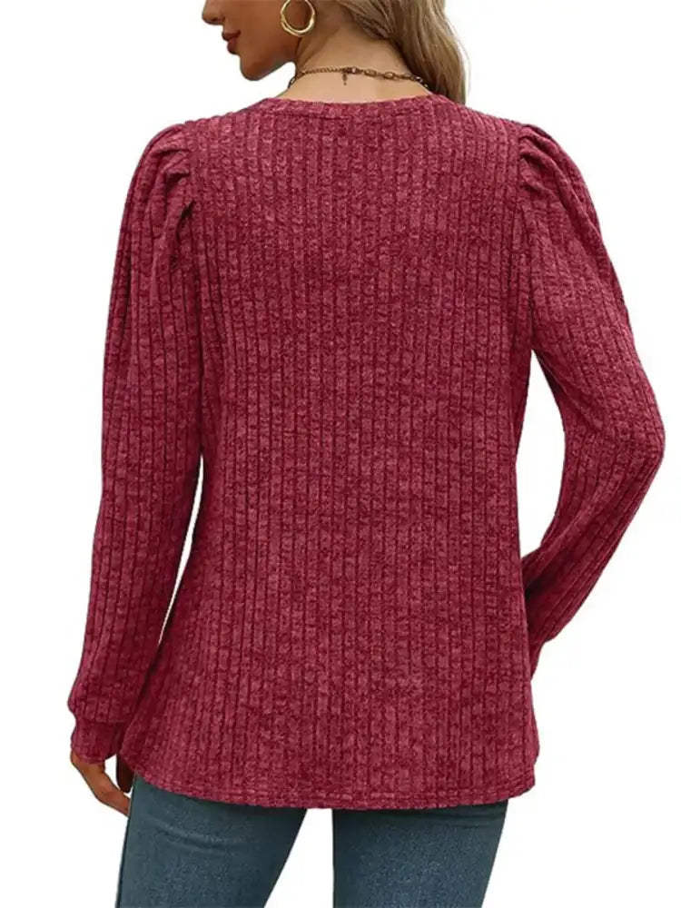 Ribbed Knit Top with Puff Sleeves