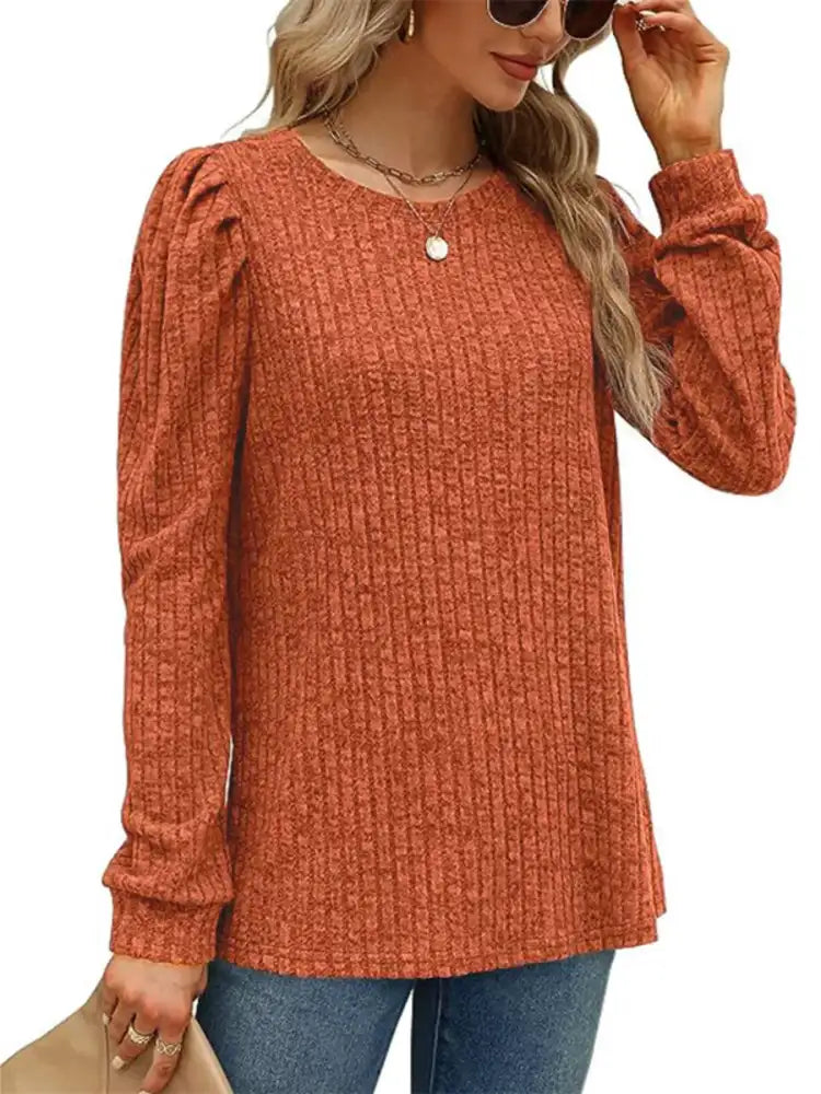 Ribbed Knit Top with Puff Sleeves