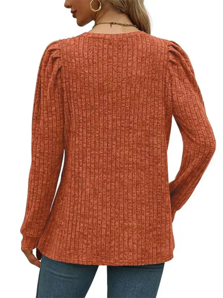 Ribbed Knit Top with Puff Sleeves