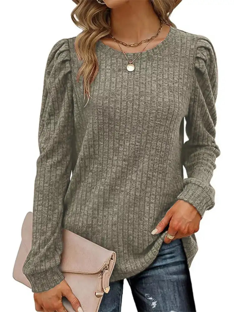 Ribbed Knit Top with Puff Sleeves