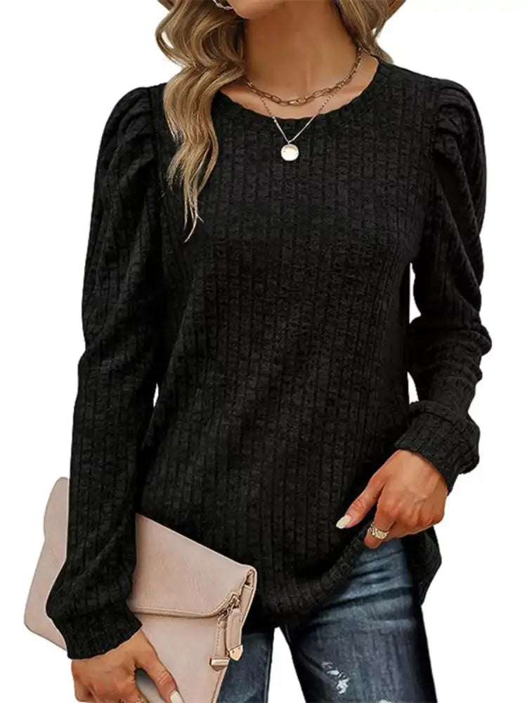 Ribbed Knit Top with Puff Sleeves