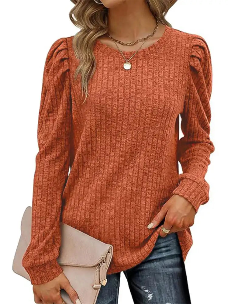 Ribbed Knit Top with Puff Sleeves