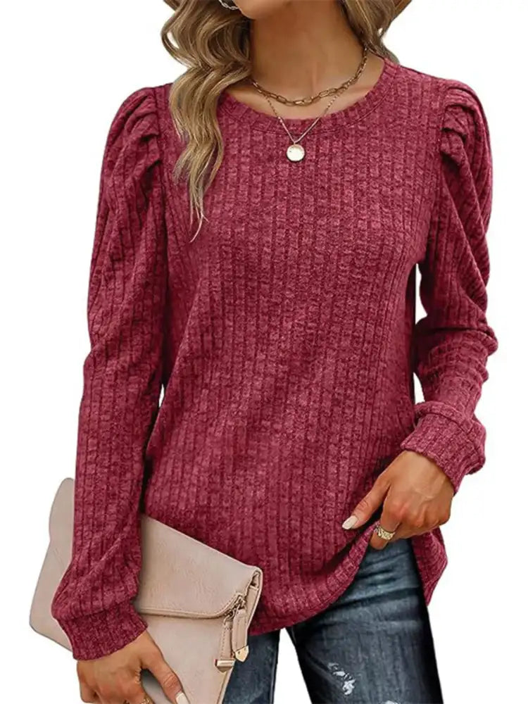 Ribbed Knit Top with Puff Sleeves