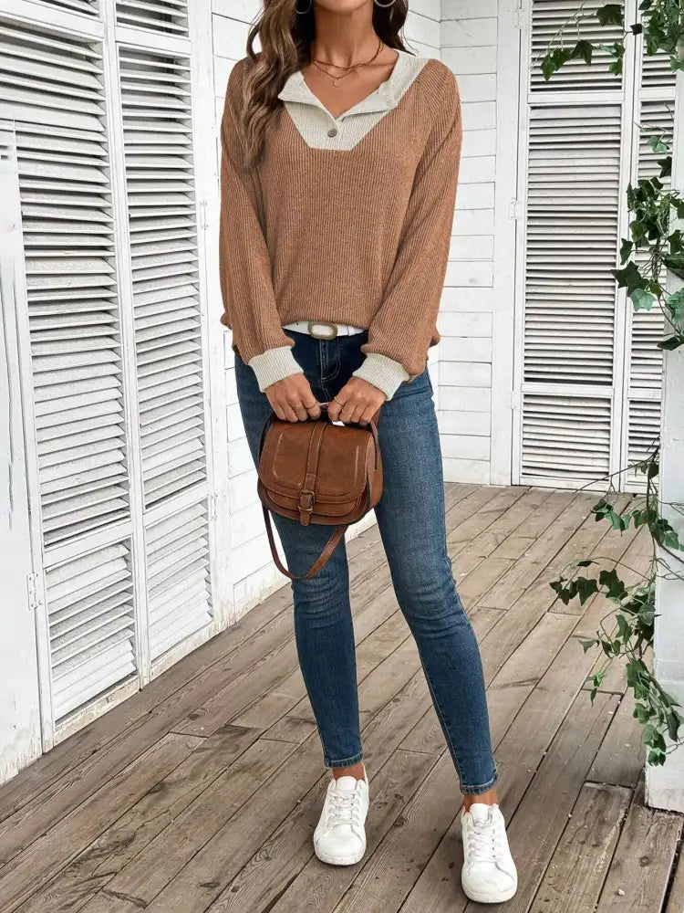 Ribbed Knit Two-Tone Top