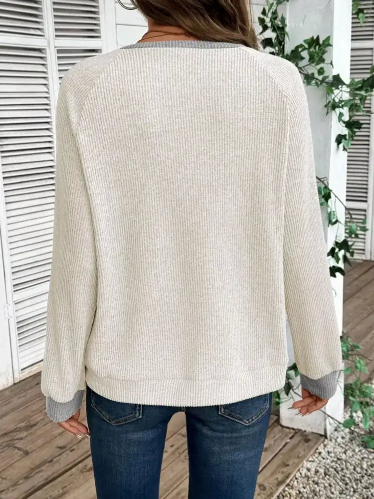 Ribbed Knit Two-Tone Top