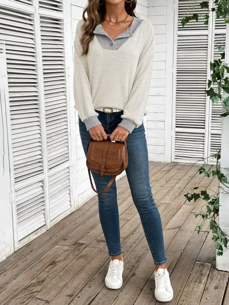 Ribbed Knit Two-Tone Top