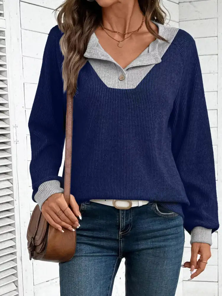 Ribbed Knit Two-Tone Top