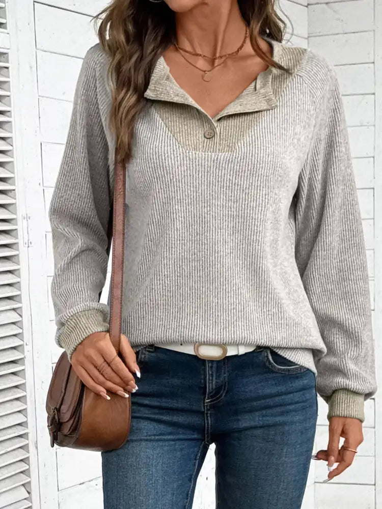 Ribbed Knit Two-Tone Top