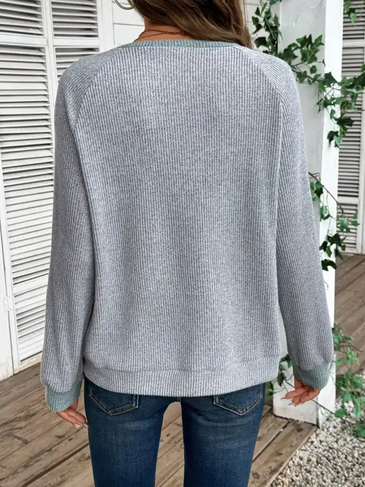 Ribbed Knit Two-Tone Top