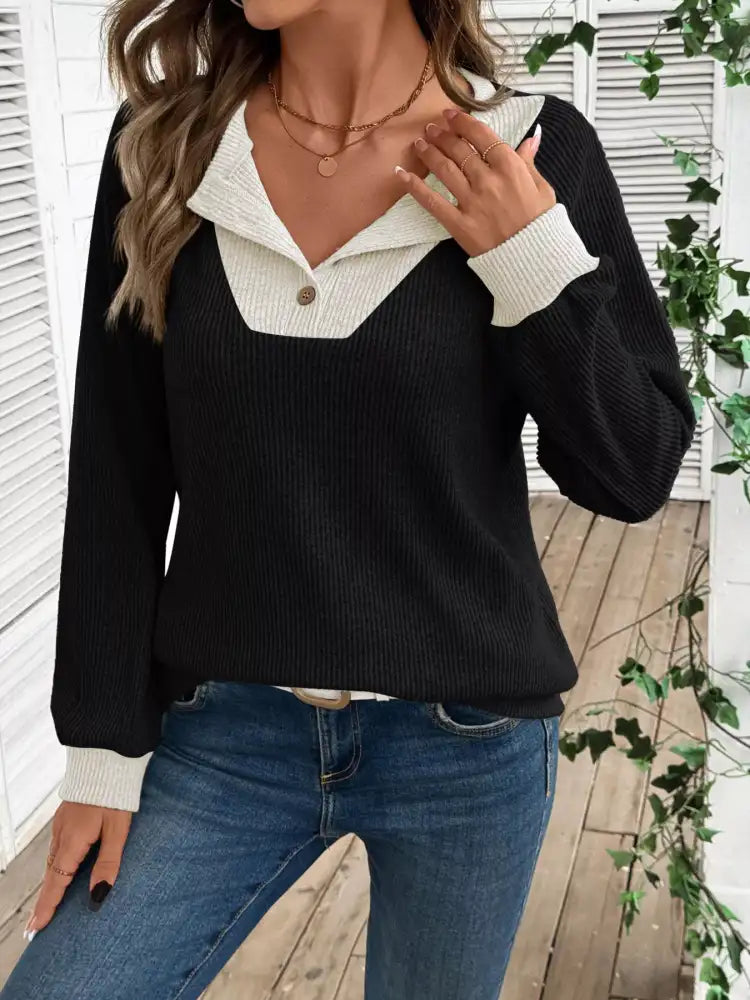 Ribbed Knit Two-Tone Top