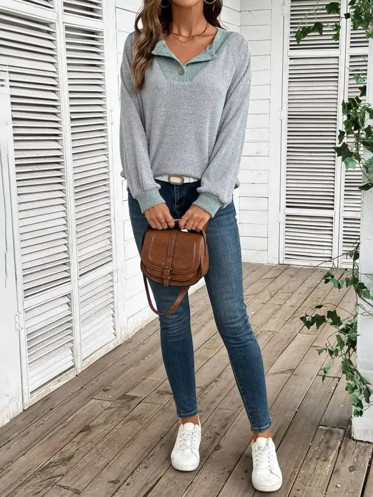 Ribbed Knit Two-Tone Top
