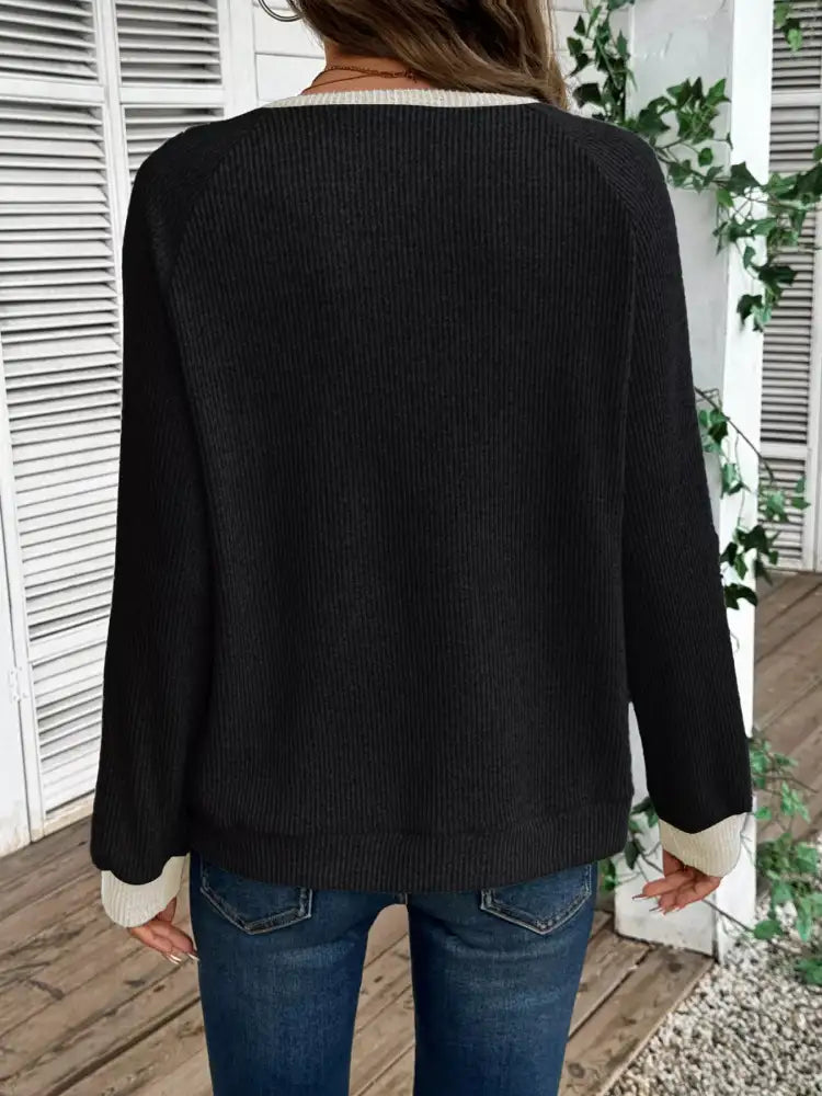 Ribbed Knit Two-Tone Top